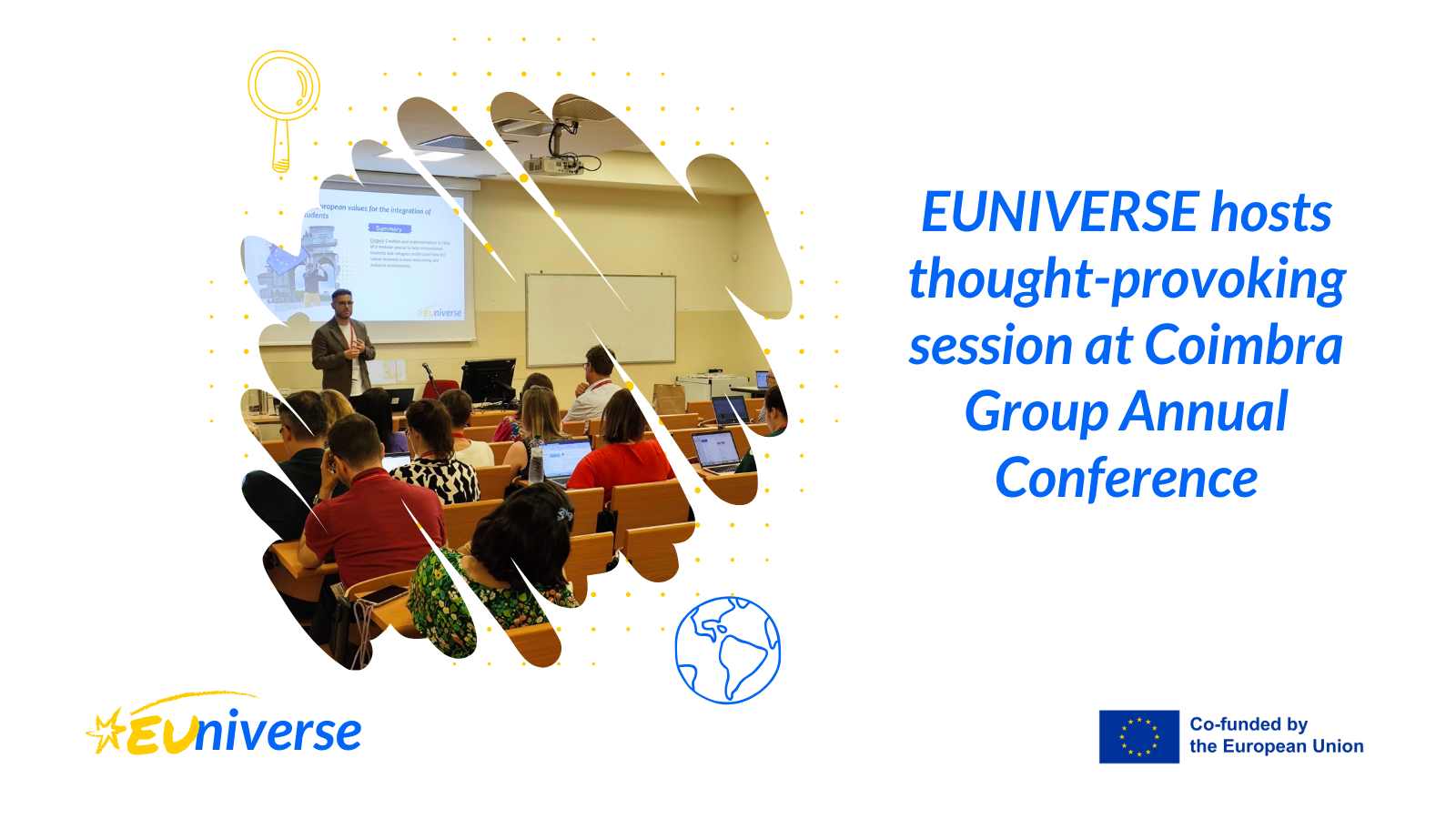 nnews cover with people at conference, in auditorium